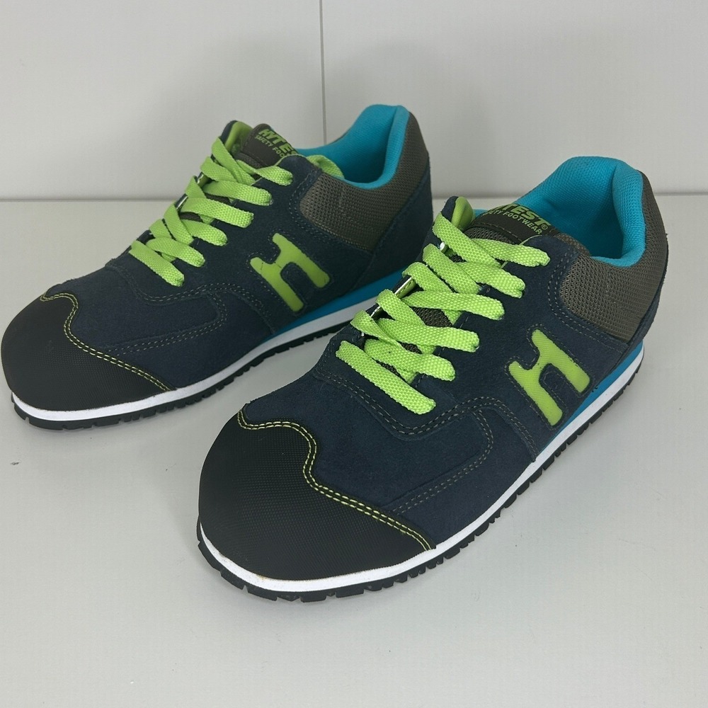 HyTest Men's K17101 Safety Toe Athletic Work Shoes Navy Green Steel Toe 8.5 W
